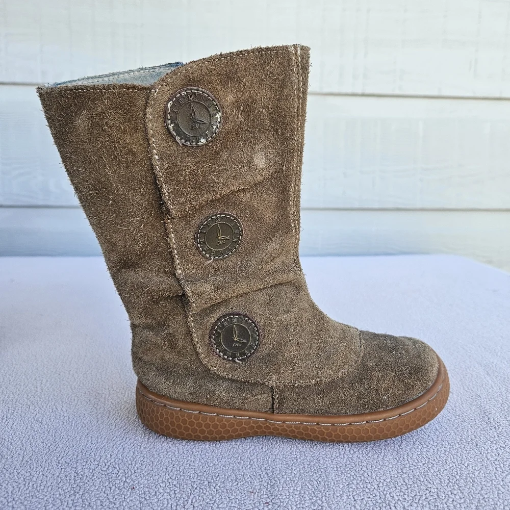 Livie & Luca Tiempo Taupe Classic Suede Brown Leather Riding Boot Girl SZ 8